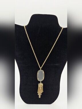 Kendra Scott Rayne Long Pendant Necklace Gold Plated Slate Cat's Eye